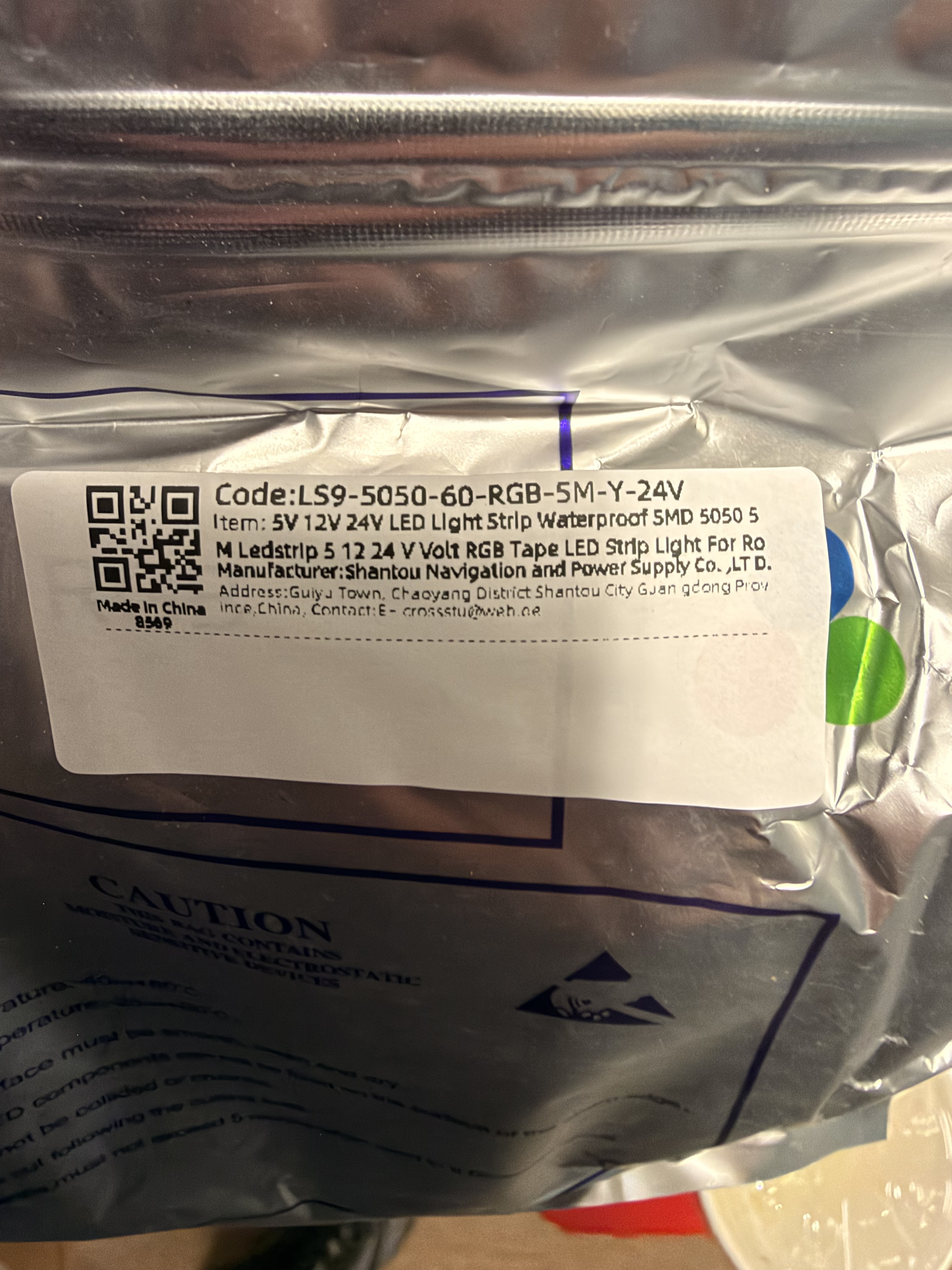 Original stock packet photo for Straight 5050 RGB LED strip, showing the manufacturer label