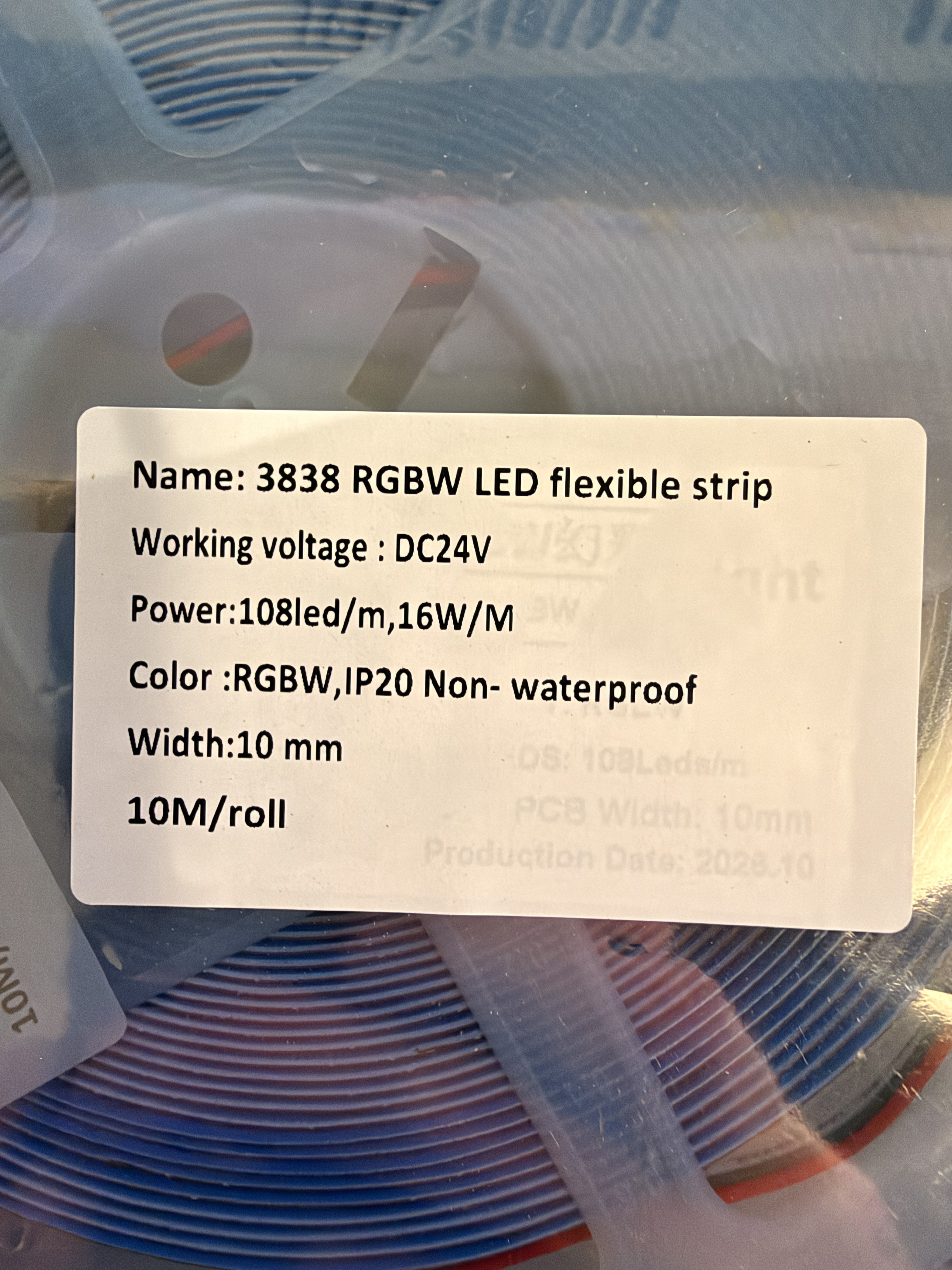 Original stock packet photo for Straight RGBW LED strip, showing the manufacturer label